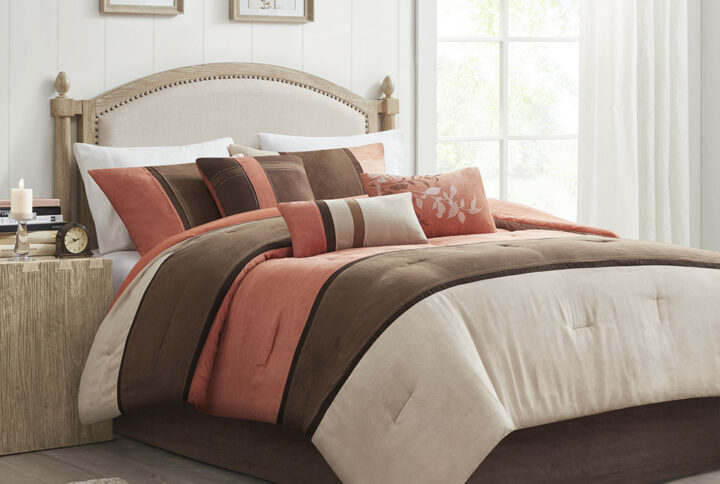 Palisades 7 Piece Faux Suede Comforter Set in Coral From Madison Park