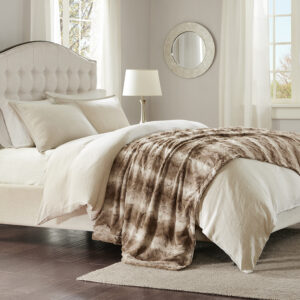 Zuri Faux Fur Oversized Bed Throw in Tan From Madison Park