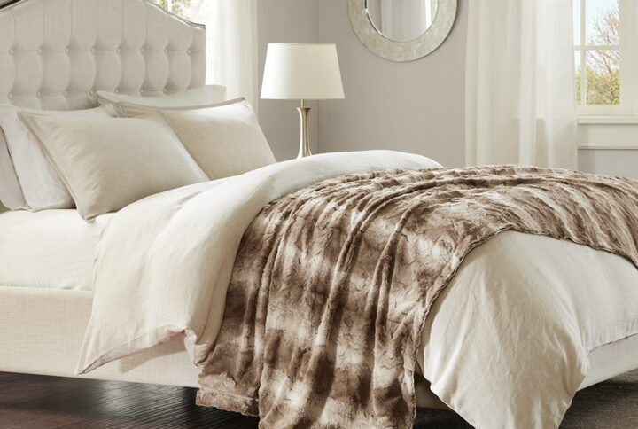 Zuri Faux Fur Oversized Bed Throw in Tan From Madison Park