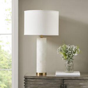 Prague Alabaster Table Lamp in White/Gold From INK+IVY