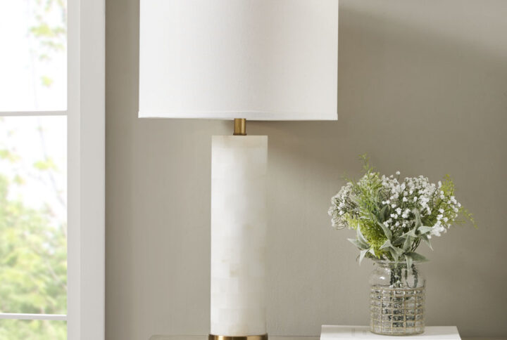 Prague Alabaster Table Lamp in White/Gold From INK+IVY