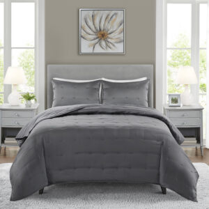 Ames 3 Piece Charmeuse Coverlet set in Grey From Beautyrest