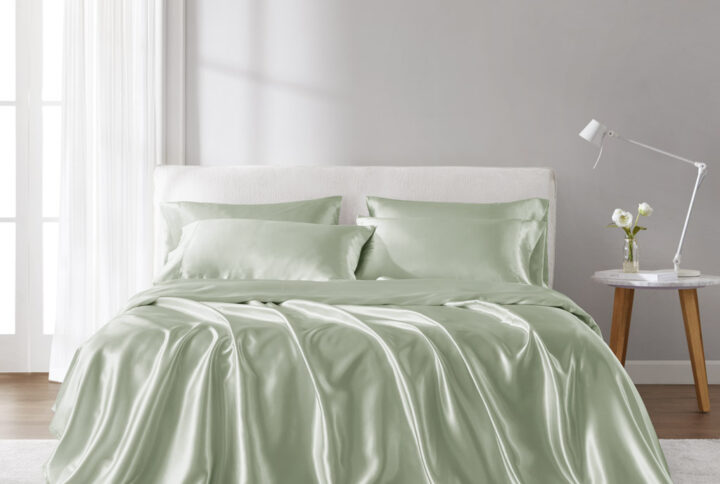 Satin Luxury Sheet Set in Sage From Madison Park Essentials