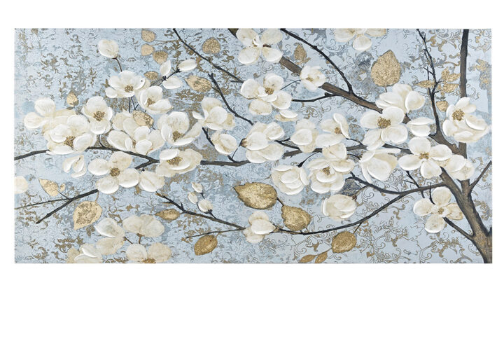 Luminous Bloom Gold Foil and Hand Embellished Floral Canvas Wall Art in Blue From Madison Park