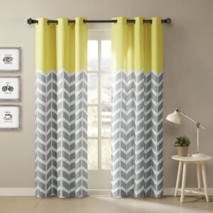 Alex Chevron Printed Room Darkening Grommet Top Panel Pair in Yellow From Intelligent Design