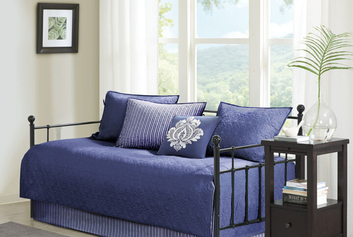 Quebec 6 Piece Reversible Daybed Cover Set in Navy From Madison Park