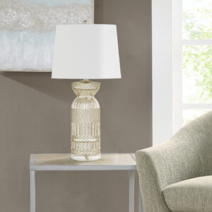 Luxuria Textured Glass and Acrylic Base Table Lamp in Antique Silver From 510 Design