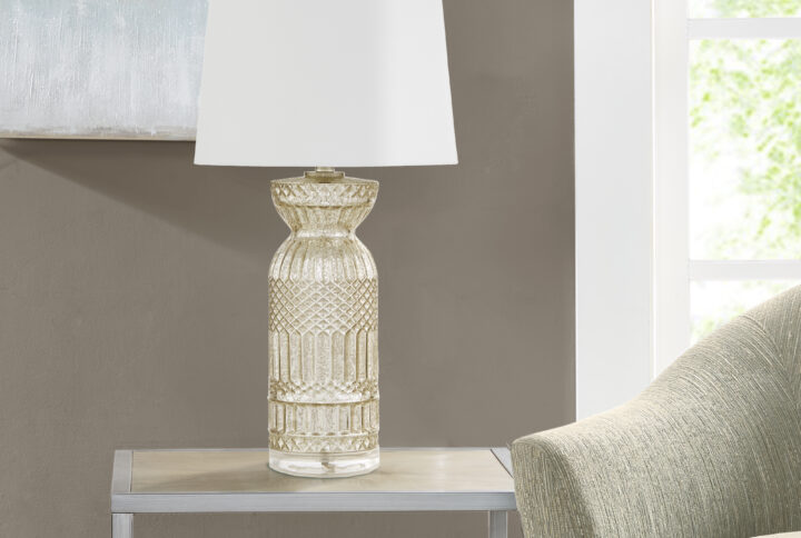 Luxuria Textured Glass and Acrylic Base Table Lamp in Antique Silver From 510 Design