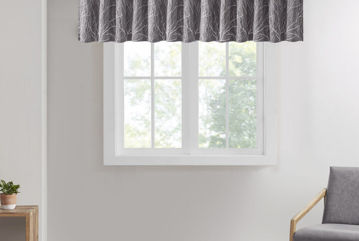 Andora Faux Silk Embroidered Window Valance in Grey From Madison Park