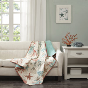 Pebble Beach Oversized Cotton Quilted Throw in Coral From Madison Park