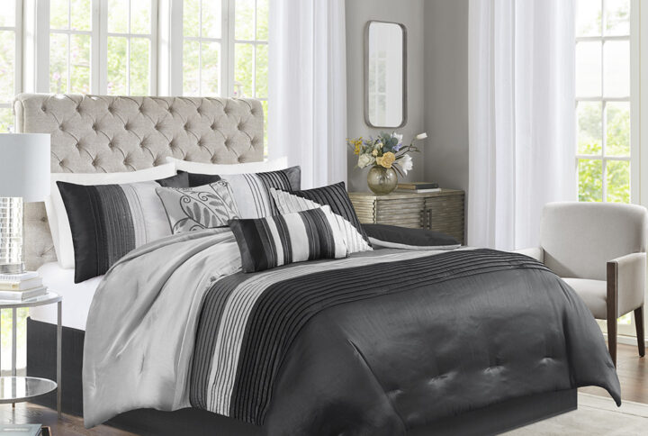 Amherst 7 Piece Comforter Set in Black From Madison Park