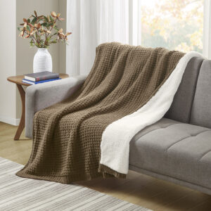 Rowan Waffle Knit Chenille Throw in Brown From Madison Park