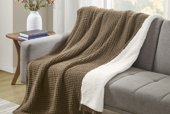 Rowan Waffle Knit Chenille Throw in Brown From Madison Park