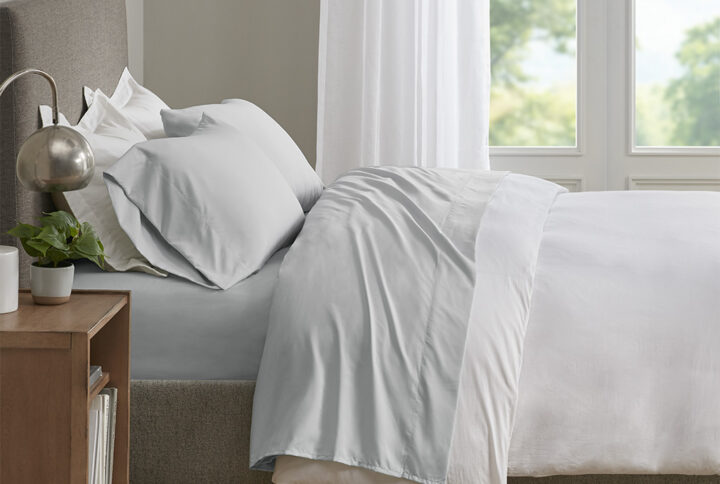 Smart Cool Microfiber Sheet Set in Light Grey From Sleep Philosophy