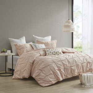 Masie 3 Piece Elastic Embroidered Cotton Duvet Cover Set in Blush From INK+IVY