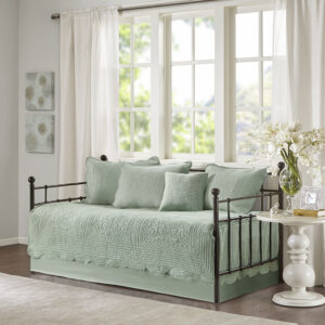 Tuscany 6 Piece Reversible Scalloped Edge Daybed Cover Set in Seafoam From Madison Park