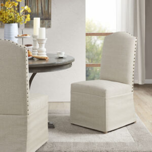 Foster Set of 2 High Back Dining Chairs with Skirts in Beige From Madison Park