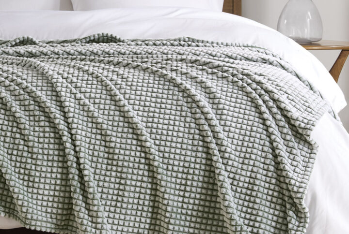 Carved Plush Blanket in Green From Madison Park