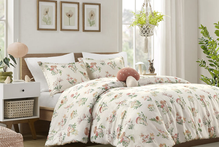 Gwen Mushroom Garden Comforter Set in Green From Intelligent Design