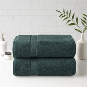 100% Cotton Bath Sheet Antimicrobial 2 Piece Set in Dark Green From Madison Park Signature