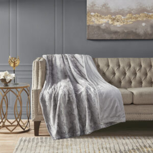 Zuri Oversized Faux Fur Throw in Grey From Madison Park