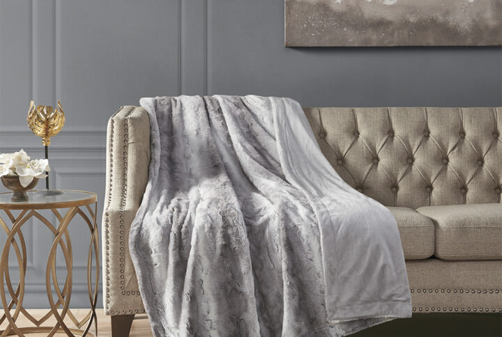 Zuri Oversized Faux Fur Throw in Grey From Madison Park