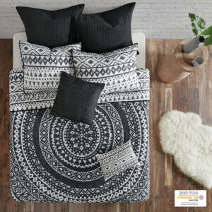 Larisa 7 Piece Reversible Cotton Quilt Set with Euro Shams and Throw Pillows in Black From Urban Habitat