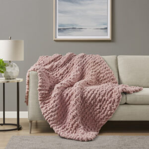 Chenille Chunky Knit Throw in Blush From Madison Park