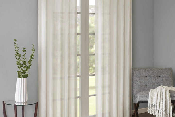 Harper Solid Crushed Curtain Panel Pair in White From Madison Park