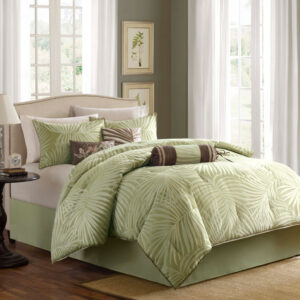 Freeport 7 Piece Jaquard Comforter Set in Olive Green From Madison Park