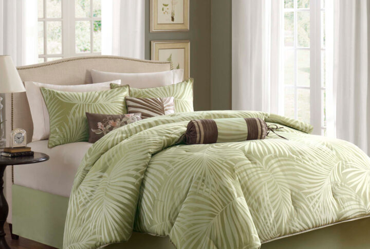 Freeport 7 Piece Jaquard Comforter Set in Olive Green From Madison Park