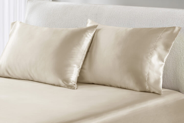 Satin Luxury 2 PC Pillowcases in Champagne From Madison Park Essentials