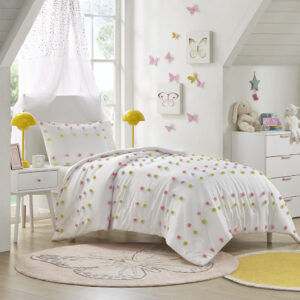 Cora Pompom Clip Jacquard Comforter Set in Pink Multi From Mi Zone Kids