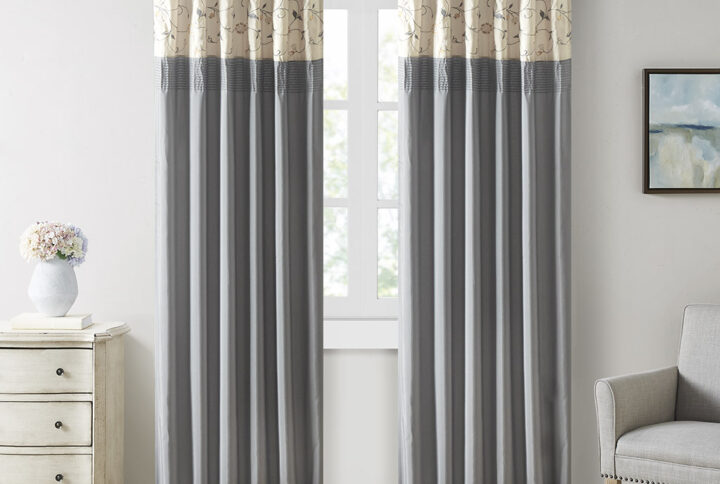 Serene Embroidered Curtain Panel in Yellow From Madison Park