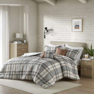 Blake Plaid Comforter Set in Tan/Gray From Intelligent Design