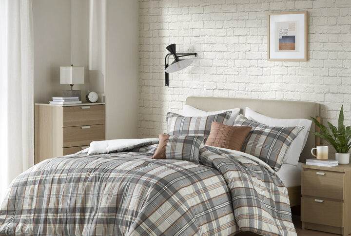 Blake Plaid Comforter Set in Tan/Gray From Intelligent Design