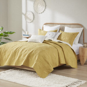 Kandula 3 Piece Reversible Cotton Quilt Set in Yellow From INK+IVY