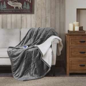 Heated Plush to Berber Throw in Grey From Woolrich