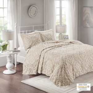 Sabrina 3 piece Tufted Cotton  bedspread  set in Taupe From Madison Park