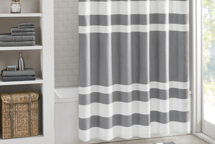 Spa Waffle Shower Curtain with 3M Treatment in Charcoal From Madison Park