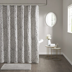 Odette Jacquard Shower Curtain in Silver/Silver From Madison Park