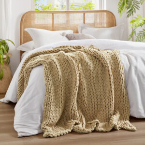 Chunky Double Knit Hand Made Chunky Double Knit Throw Blanket in Tan From Madison Park