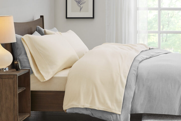 Micro Fleece Sheet Set in Ivory From True North by Sleep Philosophy