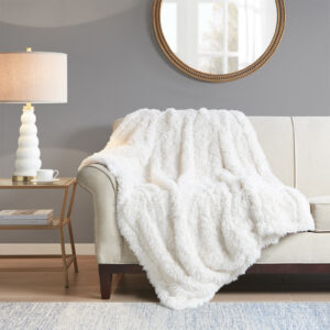 Haven Faux Fur Throw 50x60" in Ivory From Madison Park