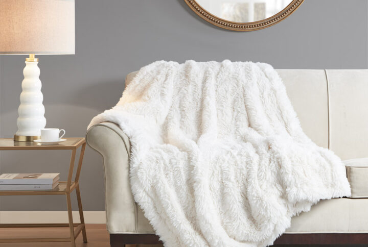 Haven Faux Fur Throw 50x60" in Ivory From Madison Park