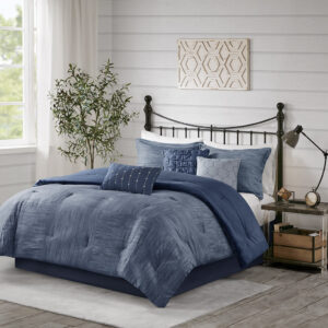 Walter 7 Piece Printed Seersucker Comforter Set in Navy From Madison Park