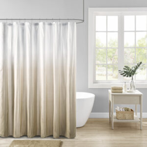 Ara Ombre Printed Seersucker Shower Curtain in Taupe From Madison Park