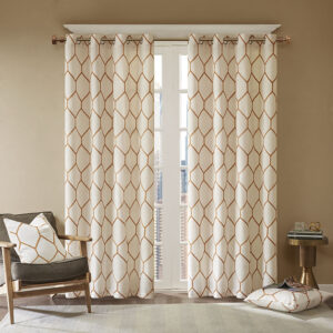 Brooklyn Metallic Geo Embroidered Curtain Panel in Spice From Madison Park