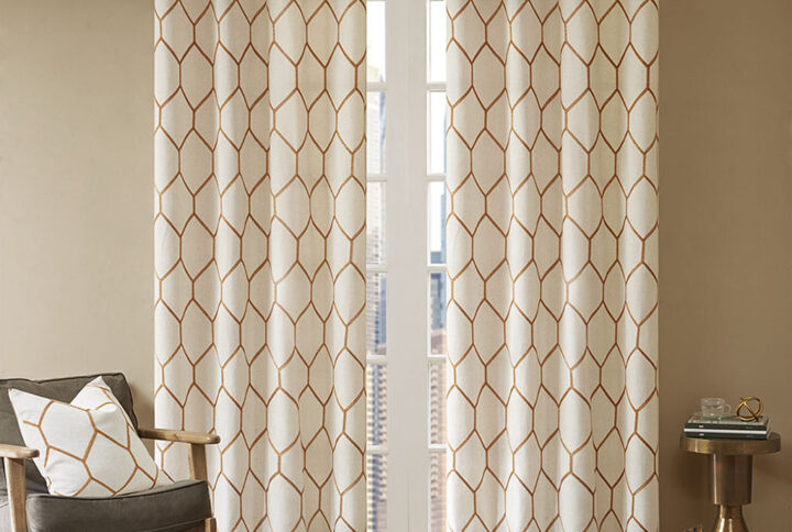 Brooklyn Metallic Geo Embroidered Curtain Panel in Spice From Madison Park