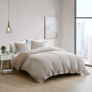 Mara 3 Piece Cotton and Rayon from Bamboo Blend Waffle Weave Duvet Cover Set in Taupe From Clean Spaces